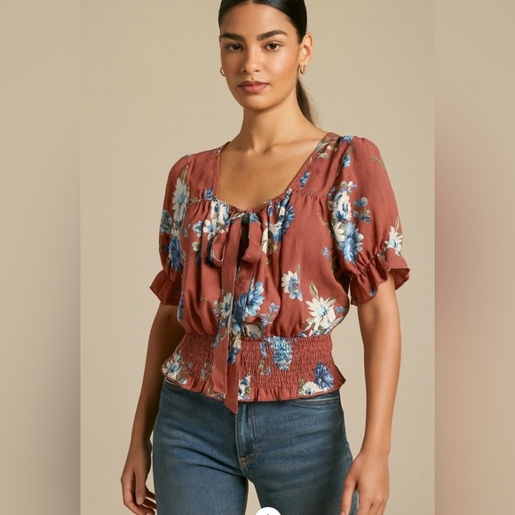 Free Kisses Tops - Free Kisses- Floral Blouse in Pink and Blue